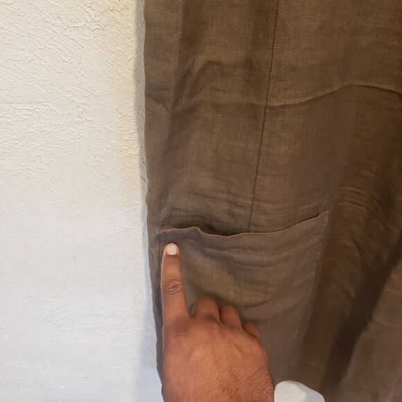 Eileen Fisher Linen Tencel Blend Short Sleeve Pocket Dress Medium Brown Zip - Picture 3 of 14